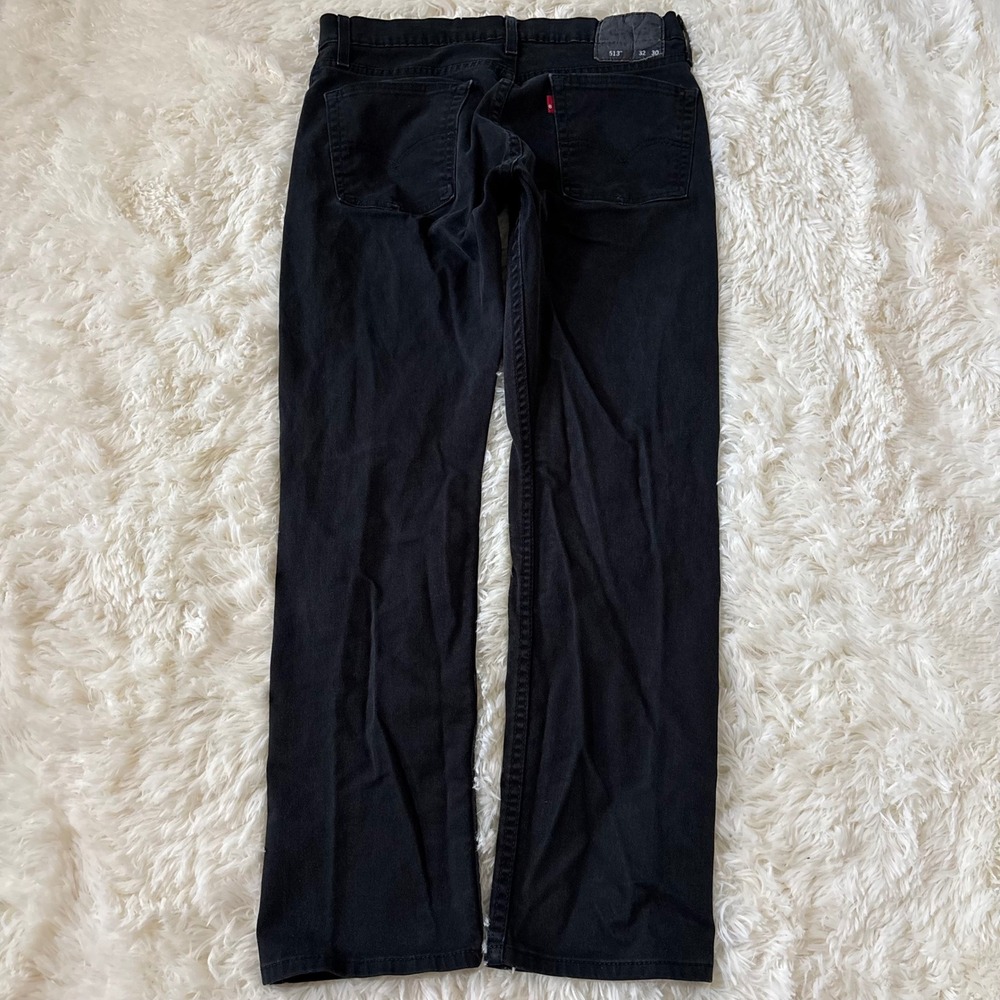 Levis 513 Slim Straight Jeans Mens 32x30 Black Denim Rare Blank Red Tab